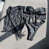 2025 European & American Tassel Mesh Bandeau Halter Three-Piece Bikini Swimsuit
