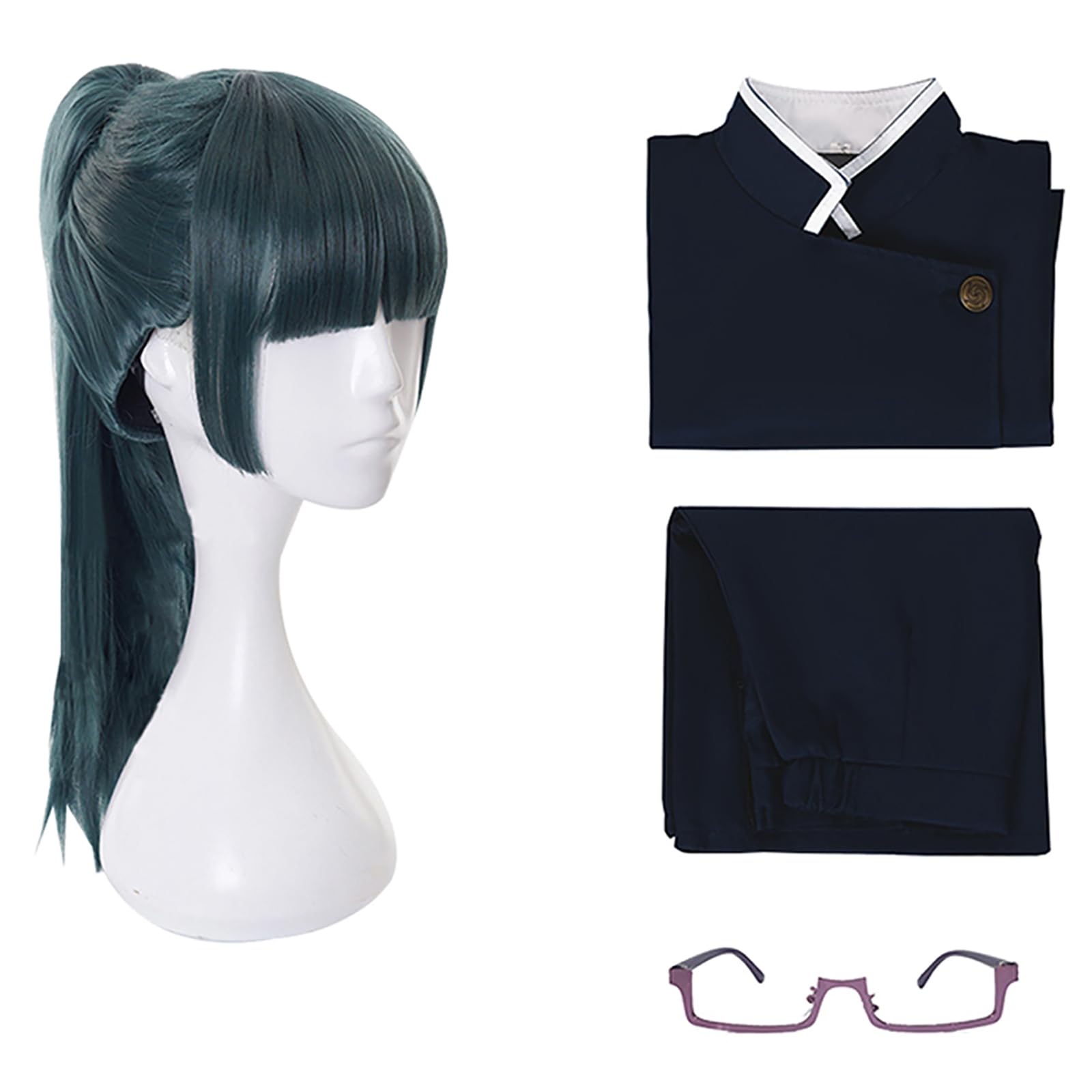 

Маки Косплей Четвероклассница с Полным Взрослым Костюмом для Школьного Фестиваля Парик Маки [Отличное Качество] Костюм Дзэнин, Колдун, Аниме, Парик, Очки, Набор,