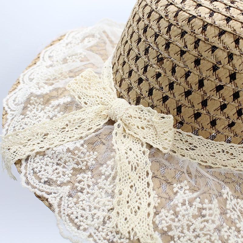 Parent-Child Sun Hat, Outdoor Sun Hat, Straw Hat, Women'S, Lace Big-Brimmed Straw Hat.