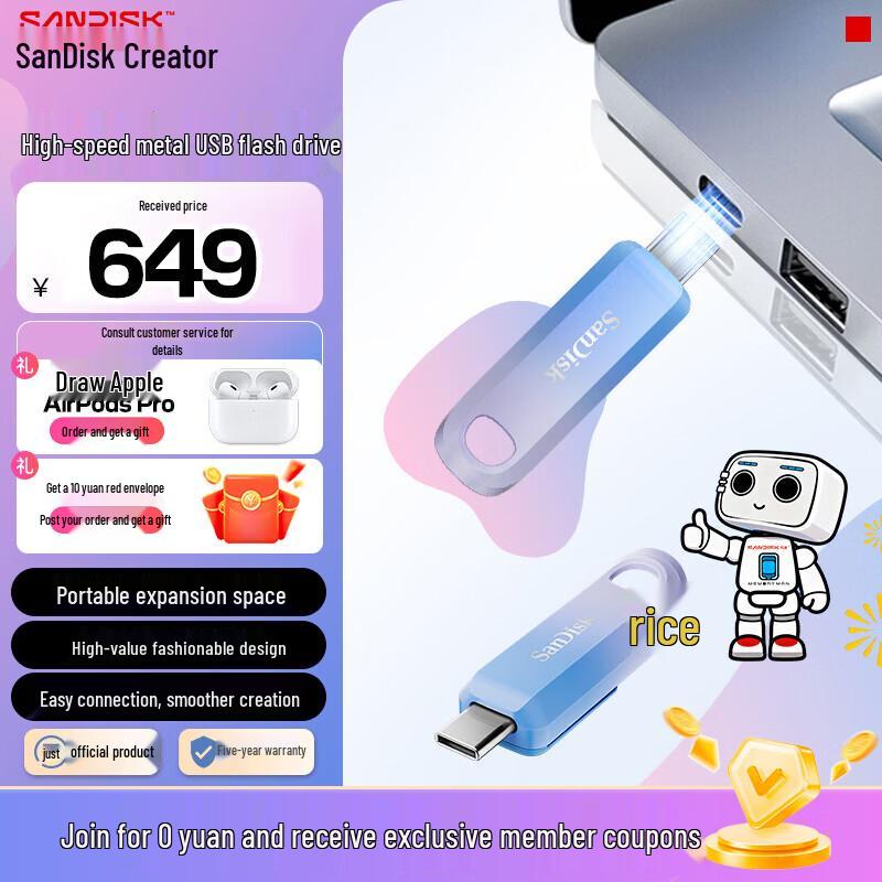 

SanDisk Creator 512GB Ret retractable USB-C Flash Drive