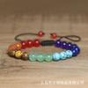 7 Chakra Mixed Stone Beaded Bracelet – Adjustable Black Cord Boho Jewelry, Energy Balance Gift for Men & Women