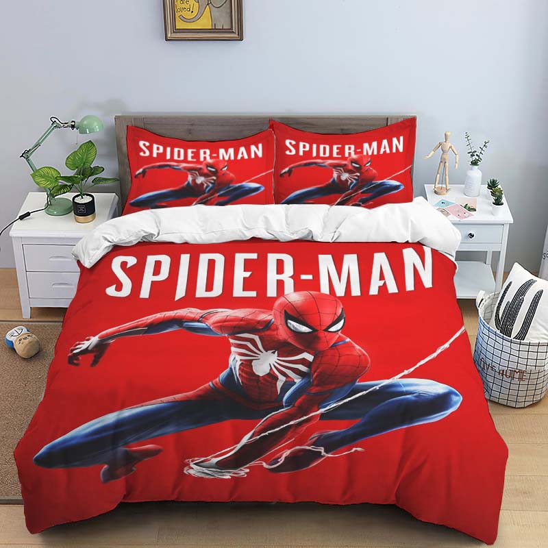 New Spider-Man Printed Bedding Set, Cartoon Pattern Duvet Cover and Pillowcases, Single/double Sheet Set.