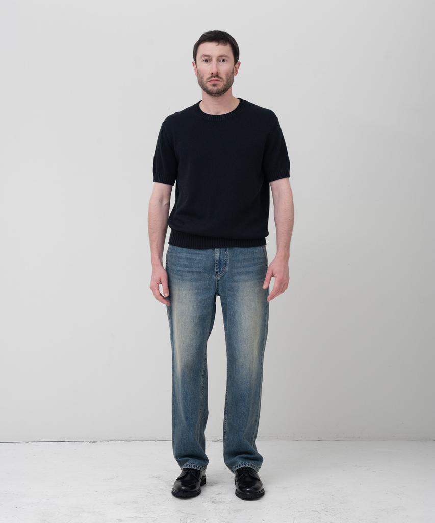 MANNERGRAM 100% Soft Cotton 3-Ply Round Neck Short Sleeve Knit Black
