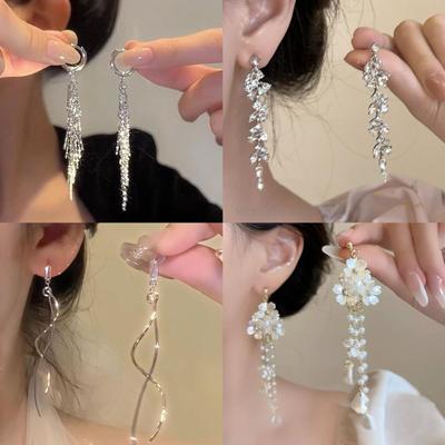 Silver Needle Diamant & Perle Blume Quastenohrringe - Französische Mode, High-End Luxus Nischendesign