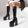 Schwarze Kniehohe Stiefel Damen Plateau Sexy Gothic Punk Absätze Damen Winter Oberschenkelhohe Stiefel Fetisch Partyschuhe Damen Große Größe
