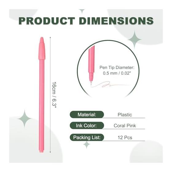 PATIKIL 12pcs Color Gel Ink Pens, 0.5mm Fine Point, Smooth Writing Gel Ballpoint Pens for Journaling, Notes, Office Stationery, Painting, Coral Pink