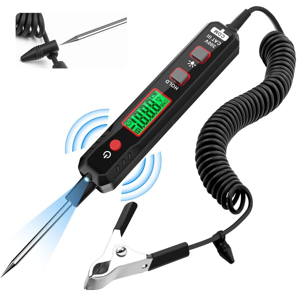 KAIWEETS 0.8V-100V DC Smart Automotive Test Light, Buzzer Circuit Tester with Sharp Probe, Bidirectional Voltage Tester with Flashlight, Electric