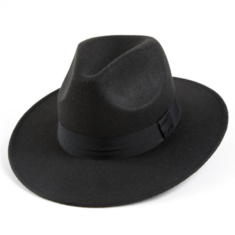 Autumn and winter woolen hat Shanghai beach retro black woolen hat gentleman's hat top hat British jazz hat