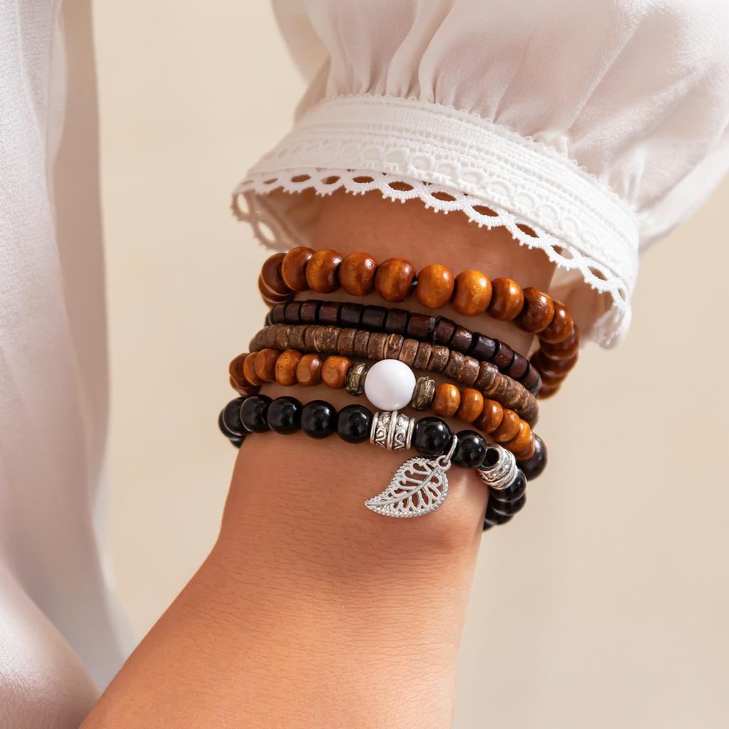 Bracelet Élastique Perles Turquoise Tête de Vache Style Ethnique Rétro Bracelet Personnalisé Maillard Perles Rondes Porté en Accumulation Bijoux