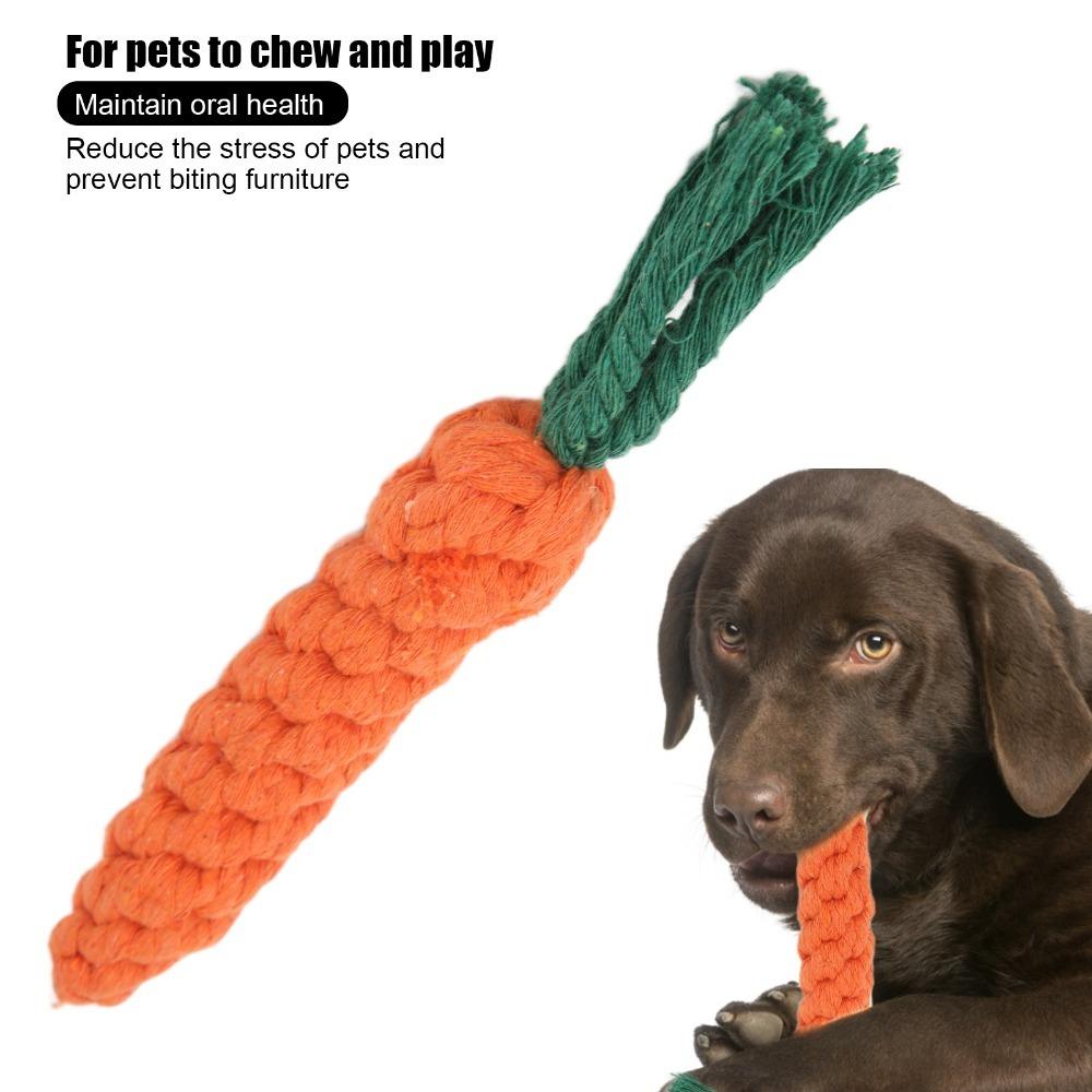 Carrot Shaped Dog Chew Toy Orange Pet Rope Knot Toy Puppy Teething Toy Interactive Play