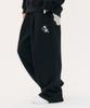 AMBLER [Terry/Fleece] Angel Star Patch Embroidered One-Pleat Drawstring Wide Sweatpants Ap903 (Black)