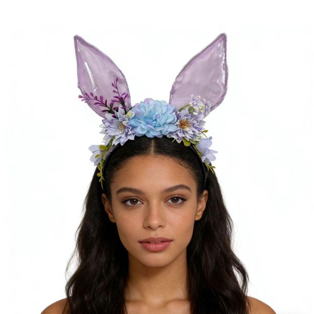 Colorful Rabbit Ears Headband Floral Bunny Ears Hair Hoop Sweet Easter Headwear Children