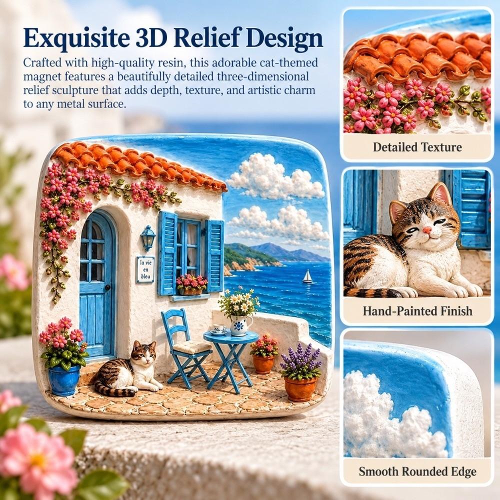 3D Relief Cat Fridge Magnet Cute Cat Theme 3D Refrigerator Stickers  Home Decor