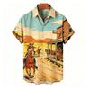 Men's Western Cowboy Rodeo Print Short Sleeve Shirt, Retro Comic Style, Casual Summer Vacation