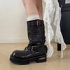2025 New Style Women's Vintage Distressed Riding Boots with Buckle - Mid - Calf Boots