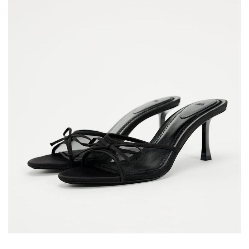 fashion Women Heels Sandals Fashion Heel Slippers Lace Mesh Bow Luxury Sandals Zapatos De Mujer