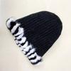 Warm Rabbit Fur Hat Women Striped Natural Fox Fur Beanies Female Winter Thick Knitted Outdoor Striped Caps