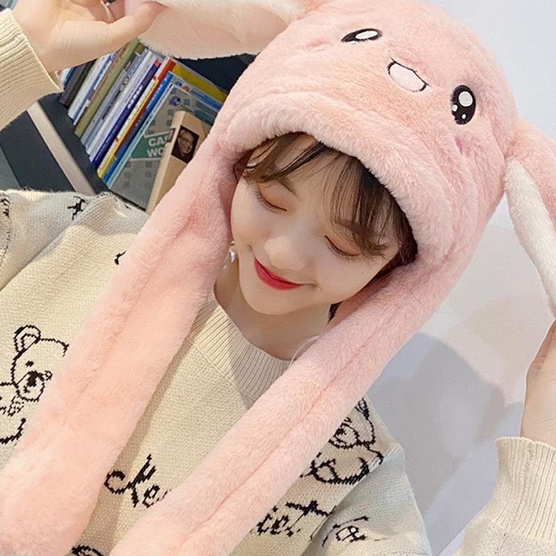 Rabbit Hat Ear Moving Jumping Hat Cute Bunny Plush Hat Cap for Women Girls Cosplay Christmas Party Holiday Hat Props
