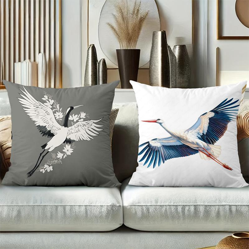 Flying Cranes Pattern Decorative Throw Pillow Cover Polyester Sofa Cushion Case for Living Room Bed Headboard Home Decor