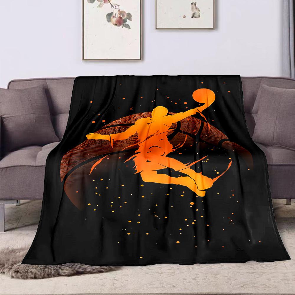"Basketball Dunk Silhouette Artwork" Patterned Flannel Blanket Perfect for the Bedroom Living Room, Sofa, or a Little Nap