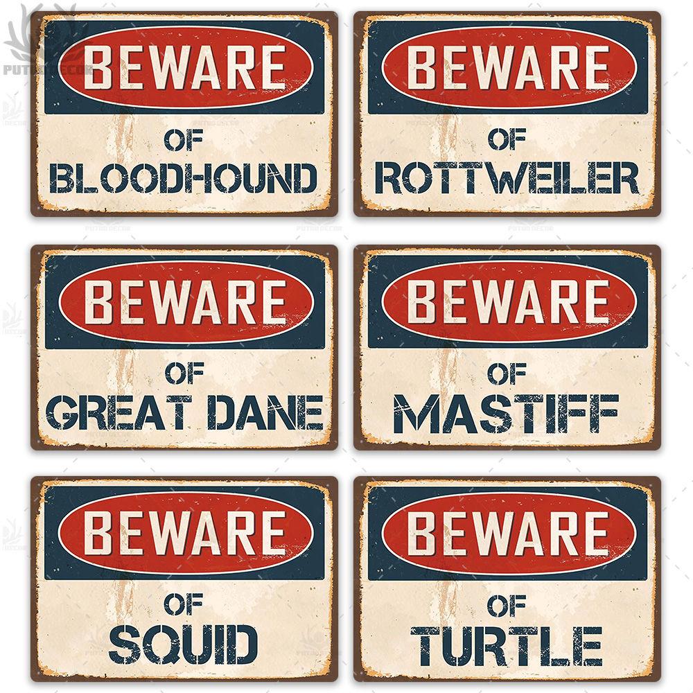 Putuo Decor Beware Vintage Tin Sign Funny Warning Danger Plaque Metal Wall Poster Painting for Room House Shop Bar Man Cave