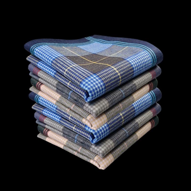 3 Stück/6 Stück Reine Baumwolle Schweißabwischende Karomuster Taschentücher Dünnes Taschentuch Wasserabsorbierend Herren