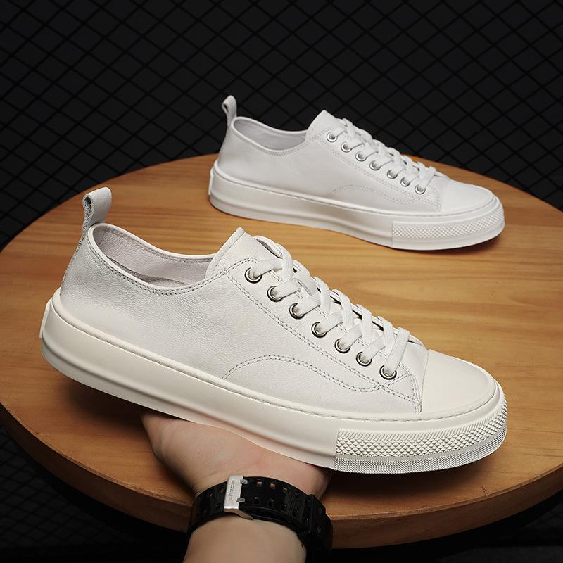 European station men's shoes genuine leather little white shoes men's brand high-end light luxury first-layer cowhide sports and leisure board shoes