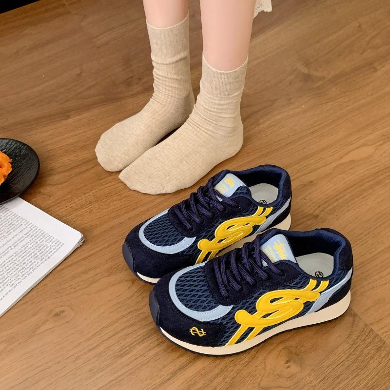 Retro women's autumn new versatile breathable mesh casual sports shoes platform white