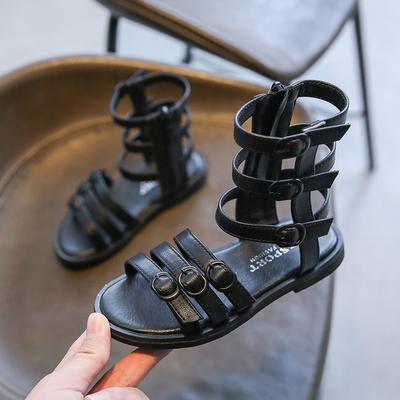 Dívčí sandály Gladiator Móda Dětské Duté Vysoké boty Přezka Dětské molo Kožené sandály Jednoduché Peep Toe Velikost 26-36