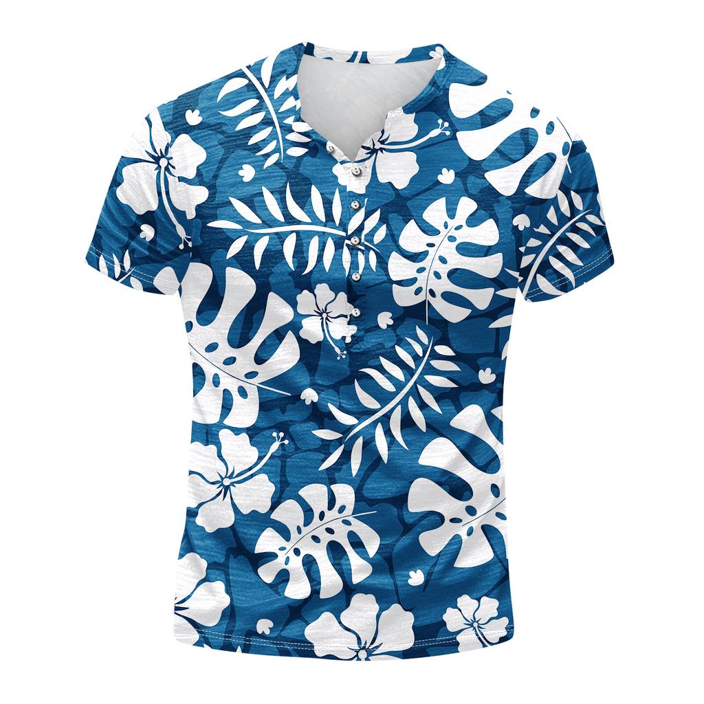 Men'S Printed T-Shirt Outdoor Retro Button Loose Long Sleeve Top