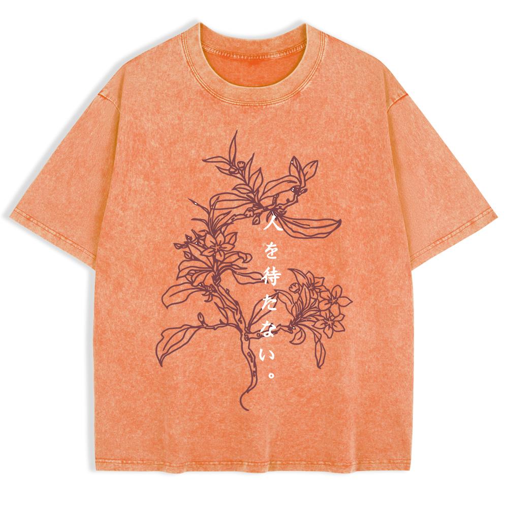 A Flower Blooming Alone Printed Washed T-Shirts Mens Cotton Short Sleeve Tops Basic O-Neck Oversized T Shirt Clothes