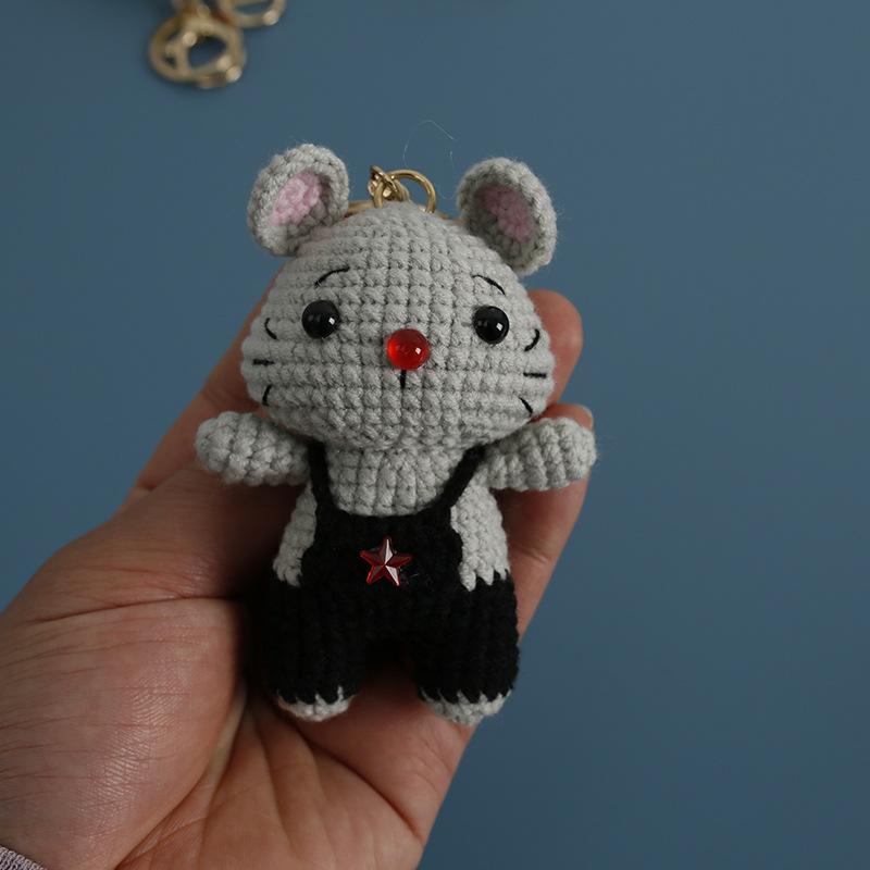 Funny Raccoon Doll Crochet Keychain Cute Knitted Animal Doll Series Keychains For Bag Pendant Cartoon Giraffe Cute Keyrings Gift