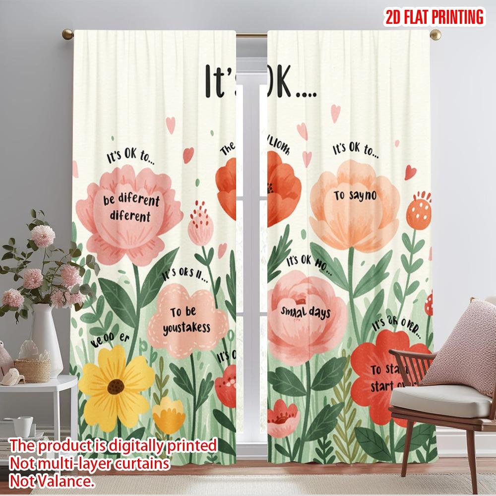 2pcs 2D Flat Printing Curtain It's OK To Be Different Polyester Without Electricity Festive Holiday Perfect for Room Bedroom