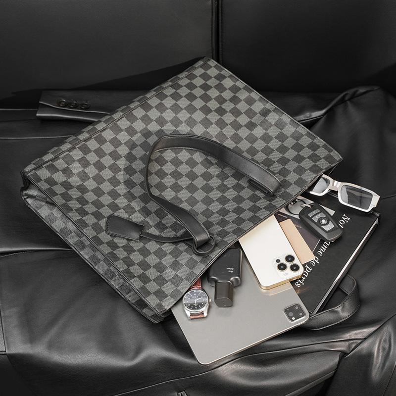 Men's Autumn Plaid Tote: Casual Shoulder Crossbody & Document Bag