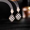 Korean Fashion Geometric Earrings Design Statement Black White Lattice Dangle Earrings Women Luxury Jewelry With CZ Stone