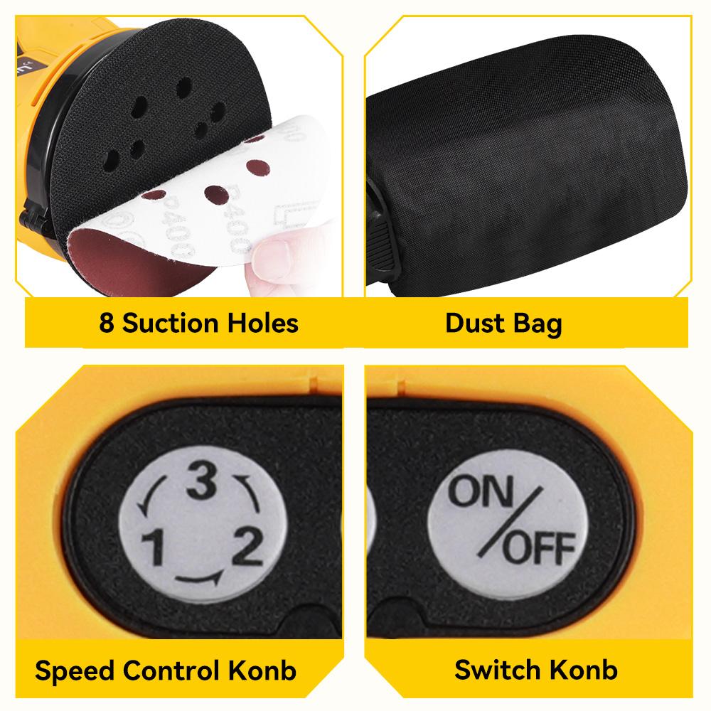 MELLWIN Cordless Electric Sander 3Speed Adjustable Orbital Sanding Polishing Machine Woodworking Tool For Makita 18VBattery Pin