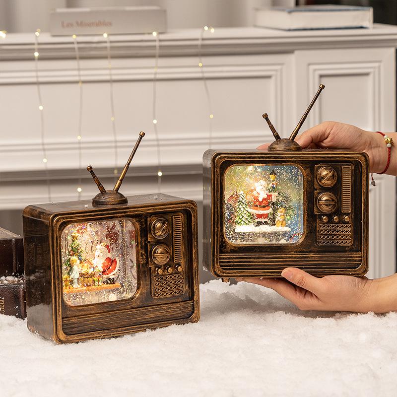 Christmas Decorations Antique TV Decoration Music Box Luminous Crystal Ball Christmas Gift