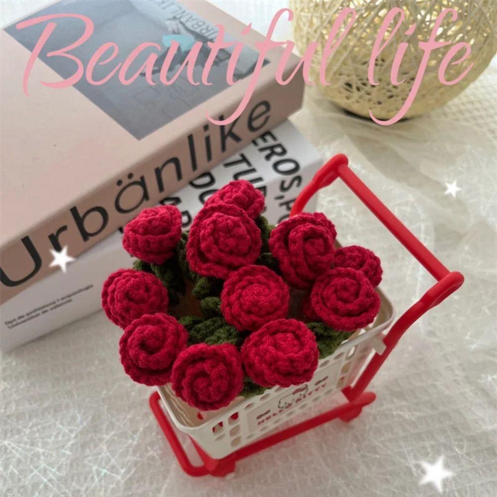 DIY Flower Coasters Mini Rose Bouquet Placemat New Crochet Flower Pot Mother's Day Gift