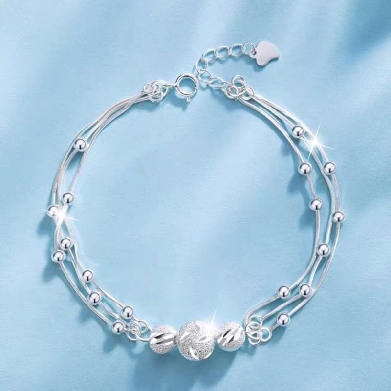 Luxury 925 Silver Lucky Beads Bracelets for Women Fashion Korean Design Multilayer Adjustable Ball Bracelets Jewelry