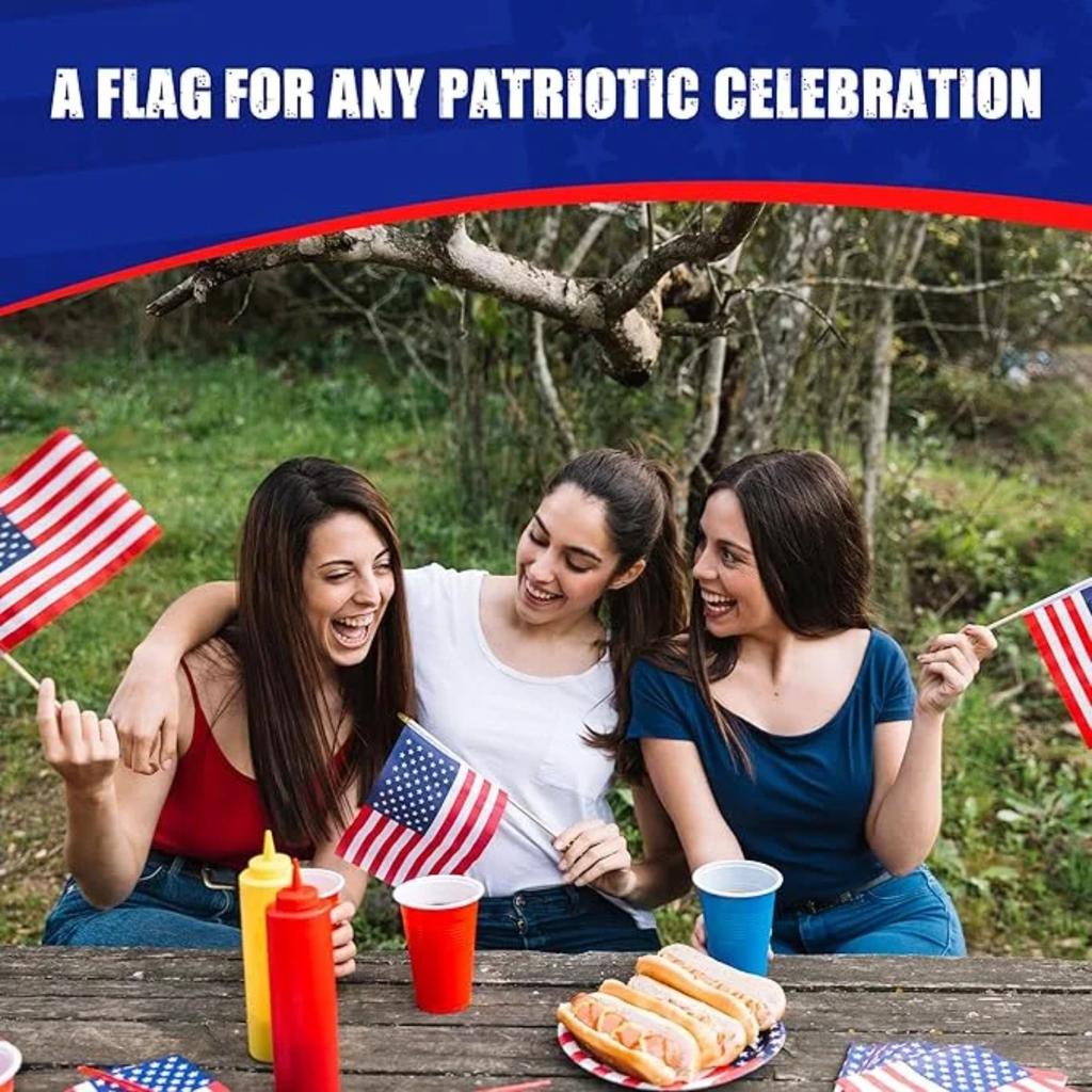 Flag Hand-waved Flagpole Wooden Pole Gold Tip Plastic Flagpole Polyester Flag