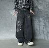 Men's Autumn American High Street RO Style Floral Embroidered Jeans Loose Wide Leg Pants
