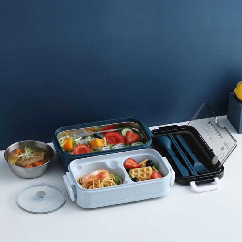 Bento Lunch Box Bento Box for Student Desk Double-layer Microwave Heating Container Food Storage Container | Breakfast Boxes (blue)