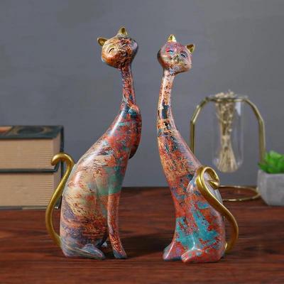 1 Çift Zarafet Çift Kedi Avrupa Tarzı Yağlı Boya Çift Kedi Kediler Dekor Ev Hayvan Reçine Süsler Sevgili Sevgililer Günü