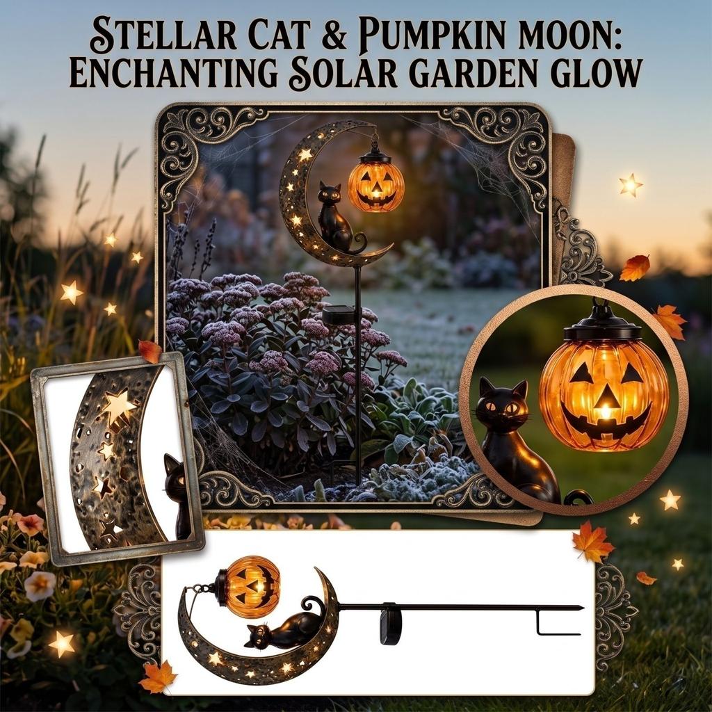 Halloween Garden Stake Light with Pumpkin Moon Design for Outdoor Decor