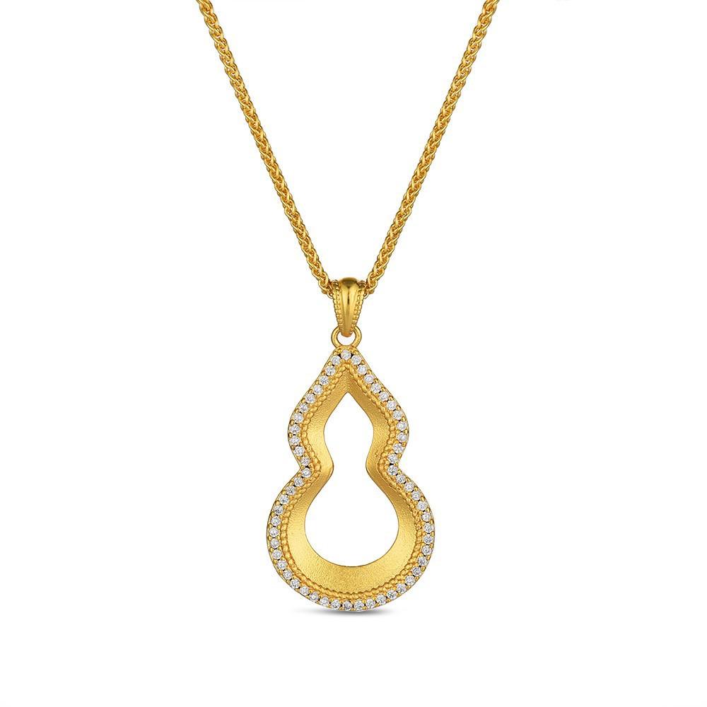 Jindian has the same Fulu God of Wealth, sand gold ancient French wire matte lucky gourd pendant, retro court necklace wholesale.