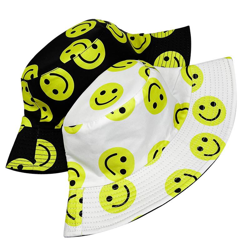 Fishing Smiley Face Bucket Hat Cotton Waterproof Sun Protection For Summer Outdoor Activities