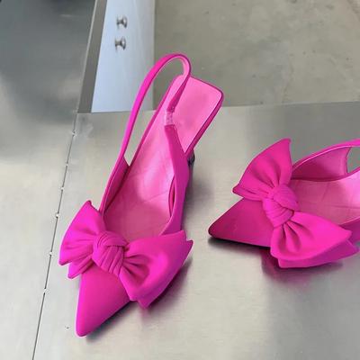 Summer  Women Slingback Sandals Heeled Shoes Fashion Bow-knot Pointed Toe Slip On Ladies Elegant Dress Pumps Shoes