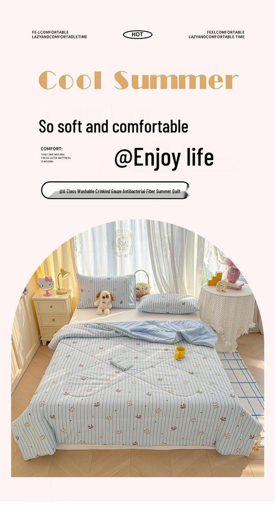 Washed Crinkled Gauze Summer Quilt - Skin-Friendly Cool Blanket for Air Conditioning
