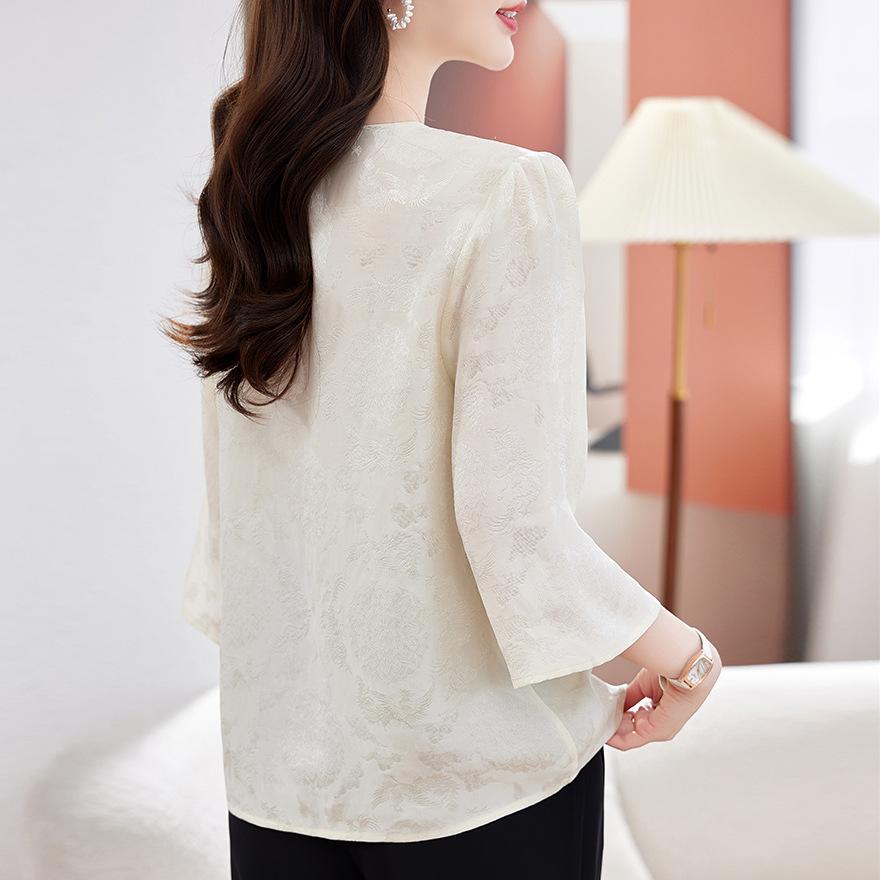 Silk Jacquard Shirt Women's Spring and  New Temperament Large Size Loose Inner with Versatile Mulberry Silk Top