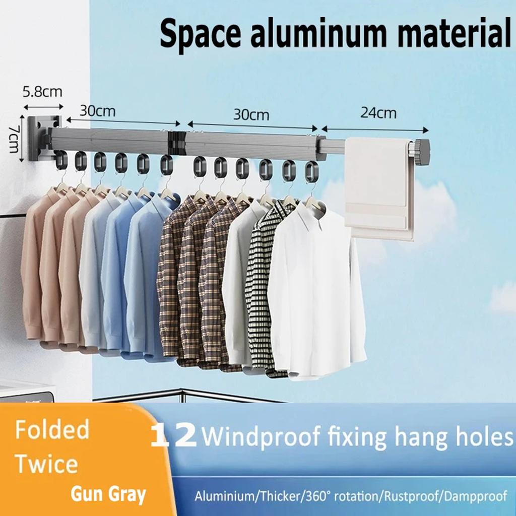 Wall-Mounted Foldable Aluminum Alloy Clothes Drying Rack Perfect for Balcony Bedroom Kitchen Living Room for Home